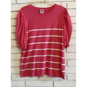 Anne Klein‎ Womens  Size XL Striped Puff-Short Sleeve Sweater Pink/White